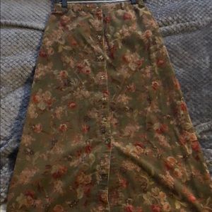 Corduroy button down skirt with flower details